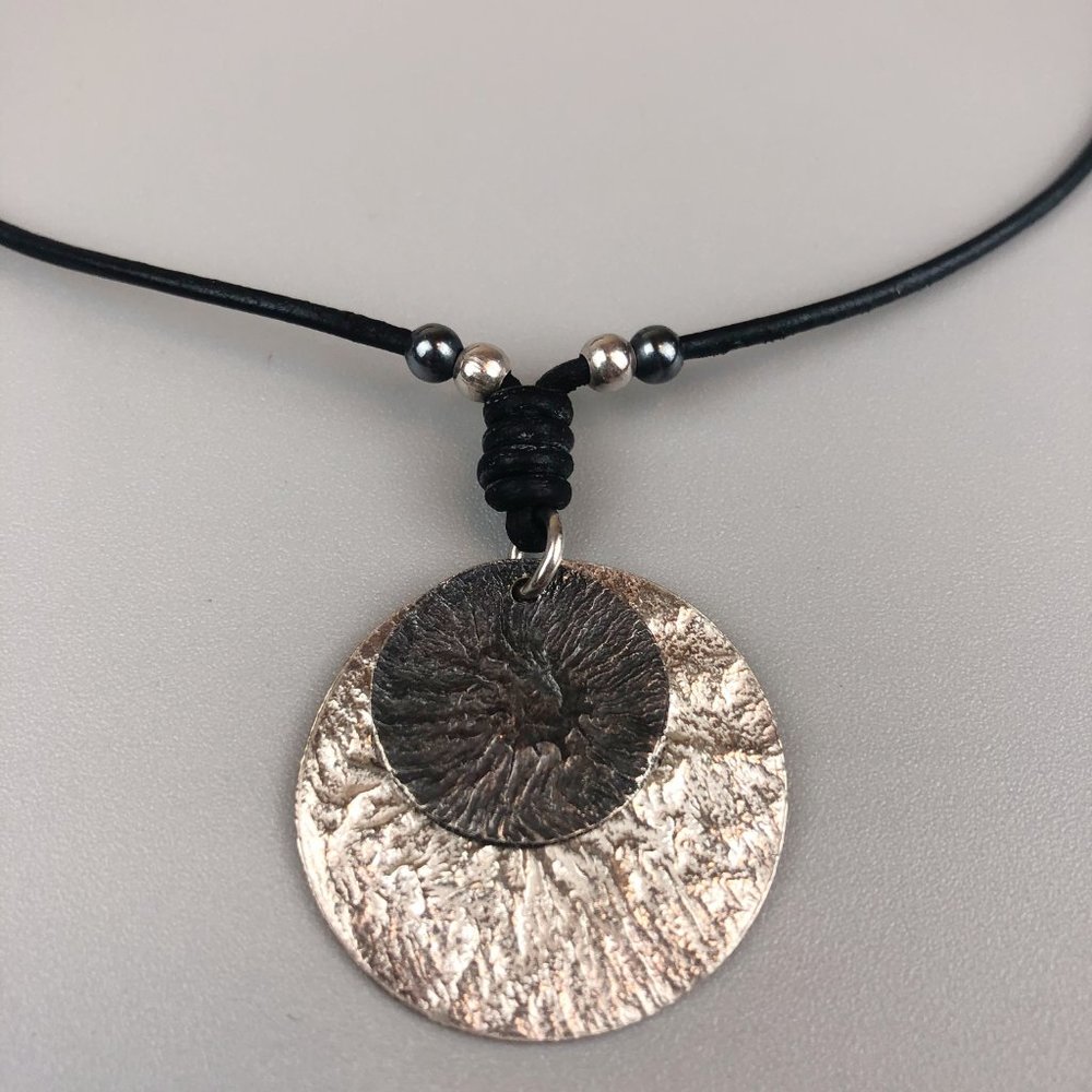 Silpada Double Disc with Black Leather Necklace N1710